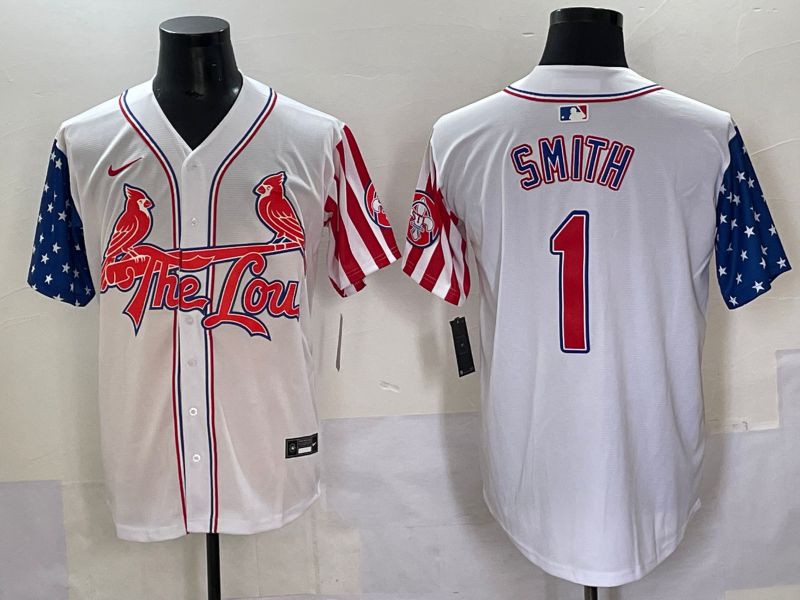 Men 2025 St.Louis Cardinals #1 Smith White a generation of national flags Joint Name Nike MLB Jersey style 3